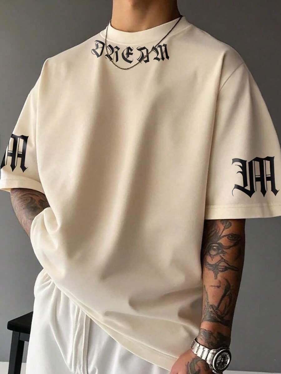 MANFINITY BEŻOWY T-SHIRT PRINT S09__S
