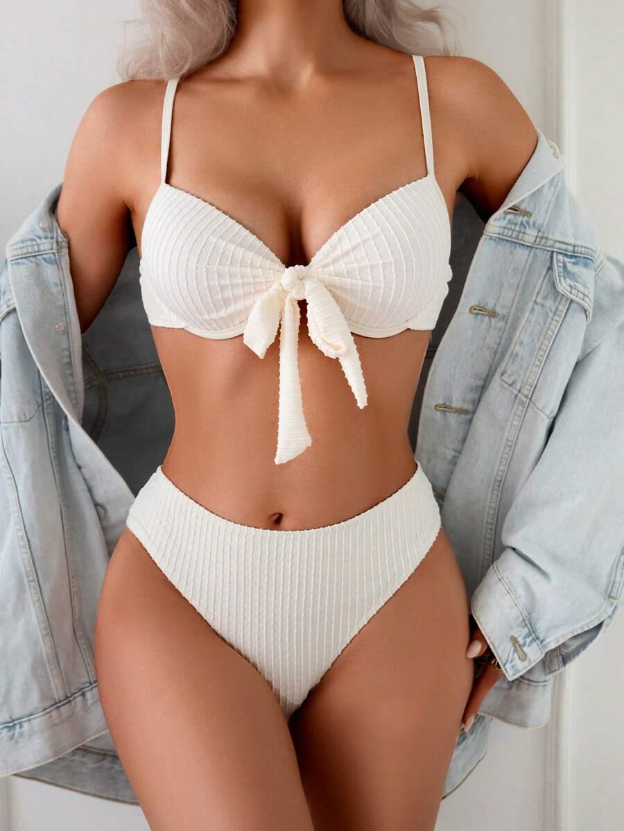 SHEIN BEŻOWY DWUCZĘŚCIOWY STRÓJ KĄPIELOWY S09__M
