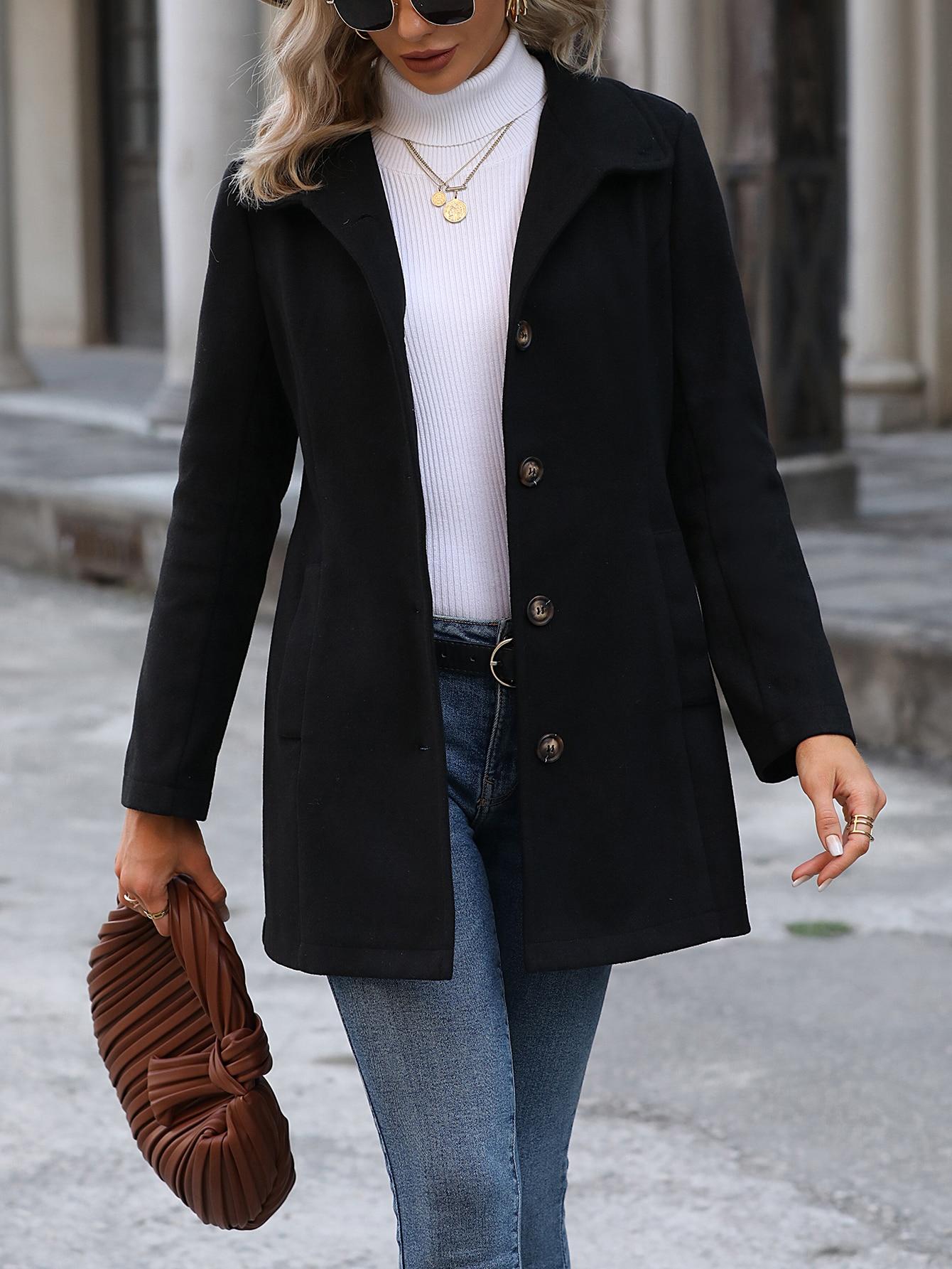 SHEIN CZARNY KLASYCZNY PŁASZCZ S06__XS