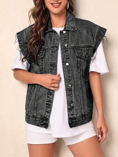 SHEIN SZARA KAMIZELKA JEANS S06__S