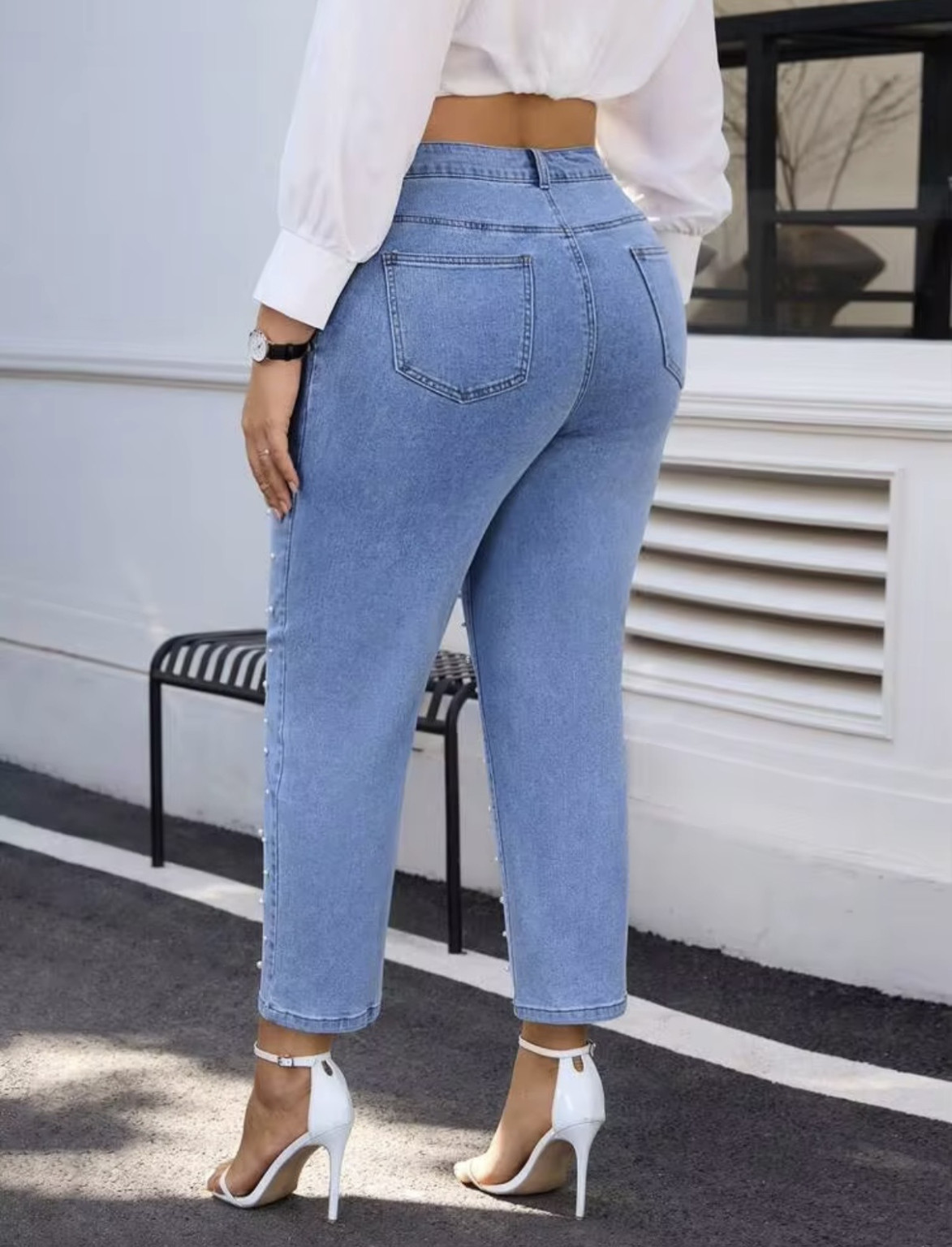 SHEIN SPODNIE JEANS ZDOBIENIA PK01__46