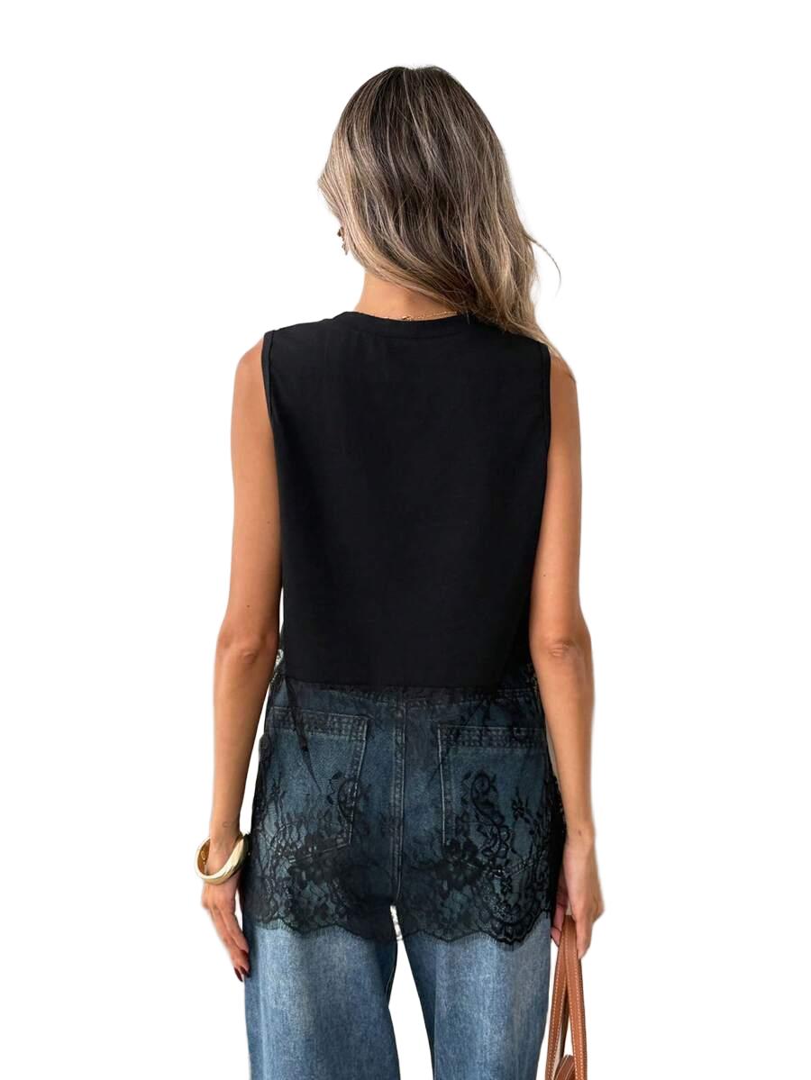 SHEIN CZARNA BLUZKA KORONKA S06__XL
