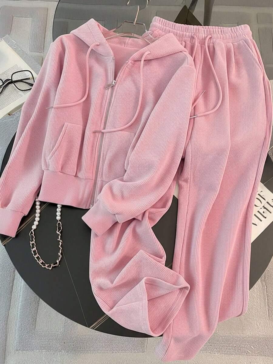 FRANCLIA RÓŻOWY KOMPLET BLUZA SPODNIE S06__L