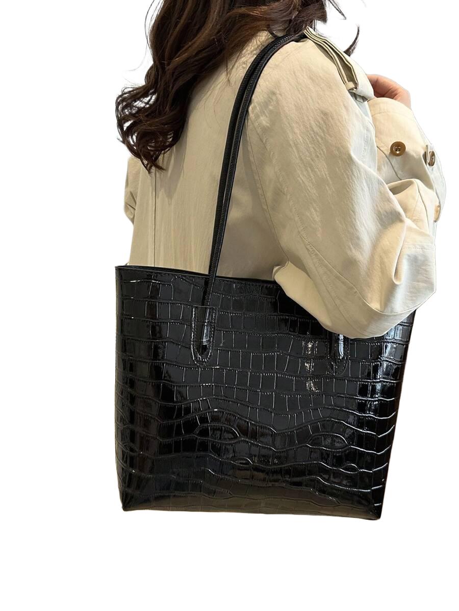 SHEIN CZARNA TOREBKA IMITACJA SKÓRY S07__28,5X31,5CM