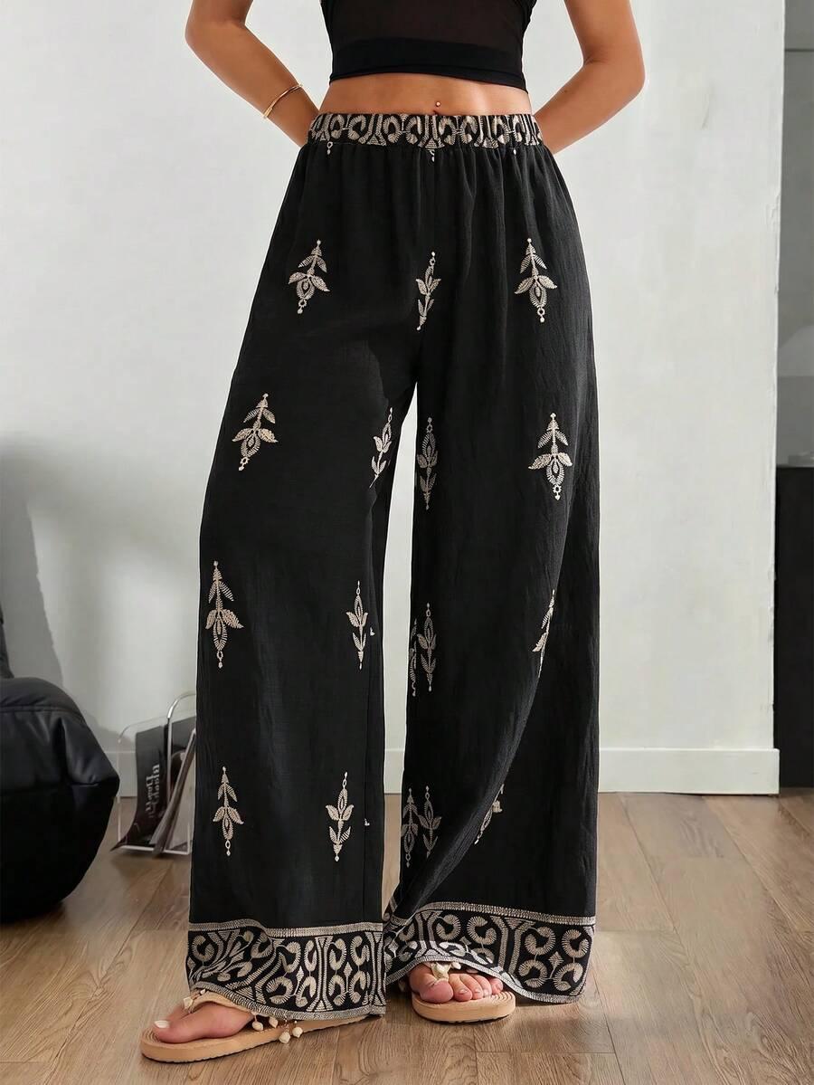 SHEIN CZARNE SPODNIE WZÓR CASUAL PK01__54
