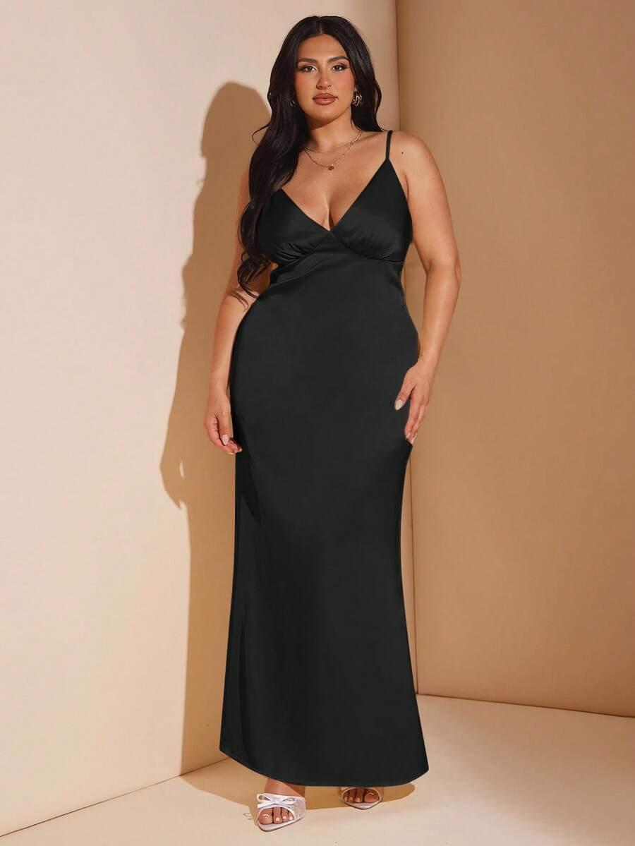 SHEIN CZARNA MAXI SATYNOWA SUKIENKA S06__46