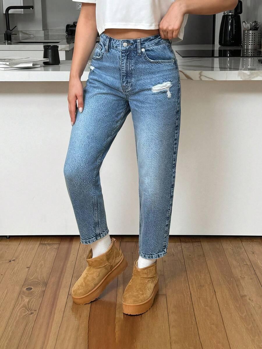 SHEIN NIEBIESKIE SPODNIE JEANS PROSTA NOGAWKA S06__S