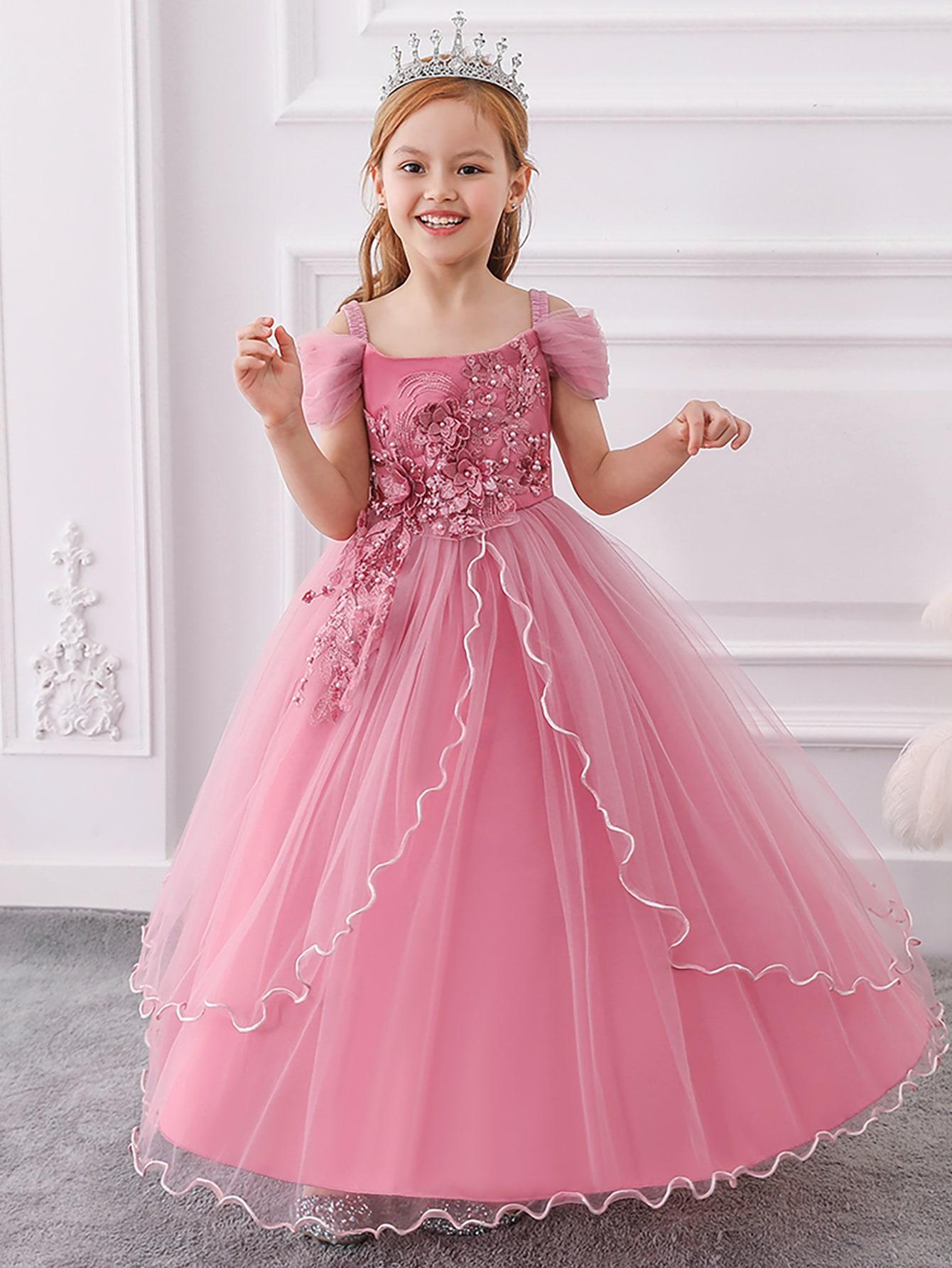 SHEIN RÓŻOWA SUKIENKA FALBANA ZDOBIENIE S06__134-140