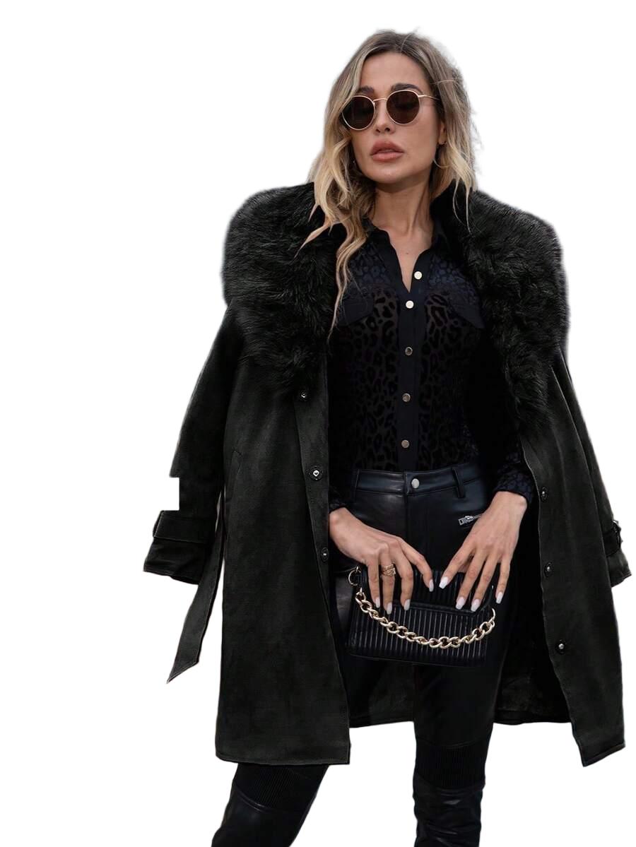 SHEIN CZARNA KURTKA FUTERKO W01__S