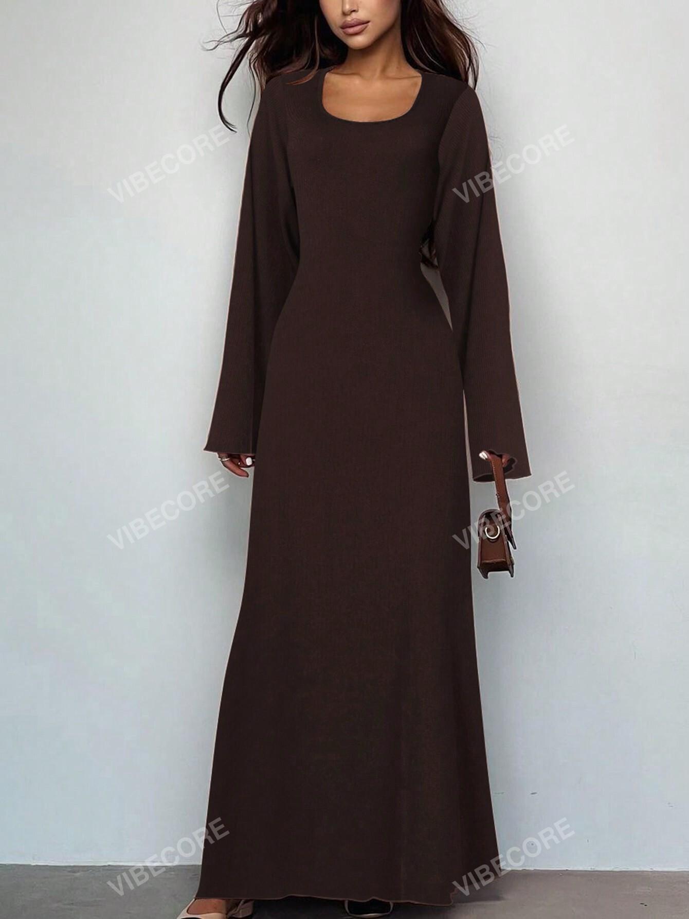 SHEIN BRĄZOWA MAXI SUKIENKA S06__S