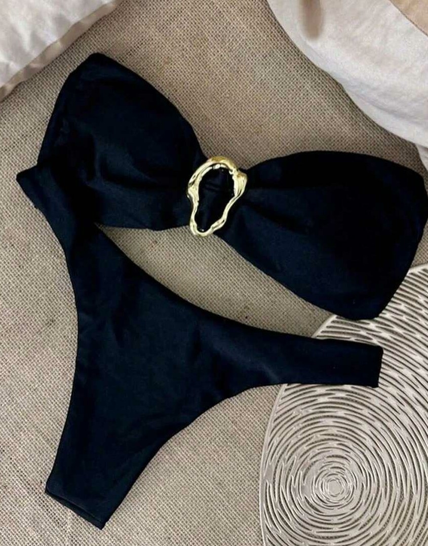 SHEIN CZARNY KOMPLET BIKINI ZDOBIENIE S09__XS