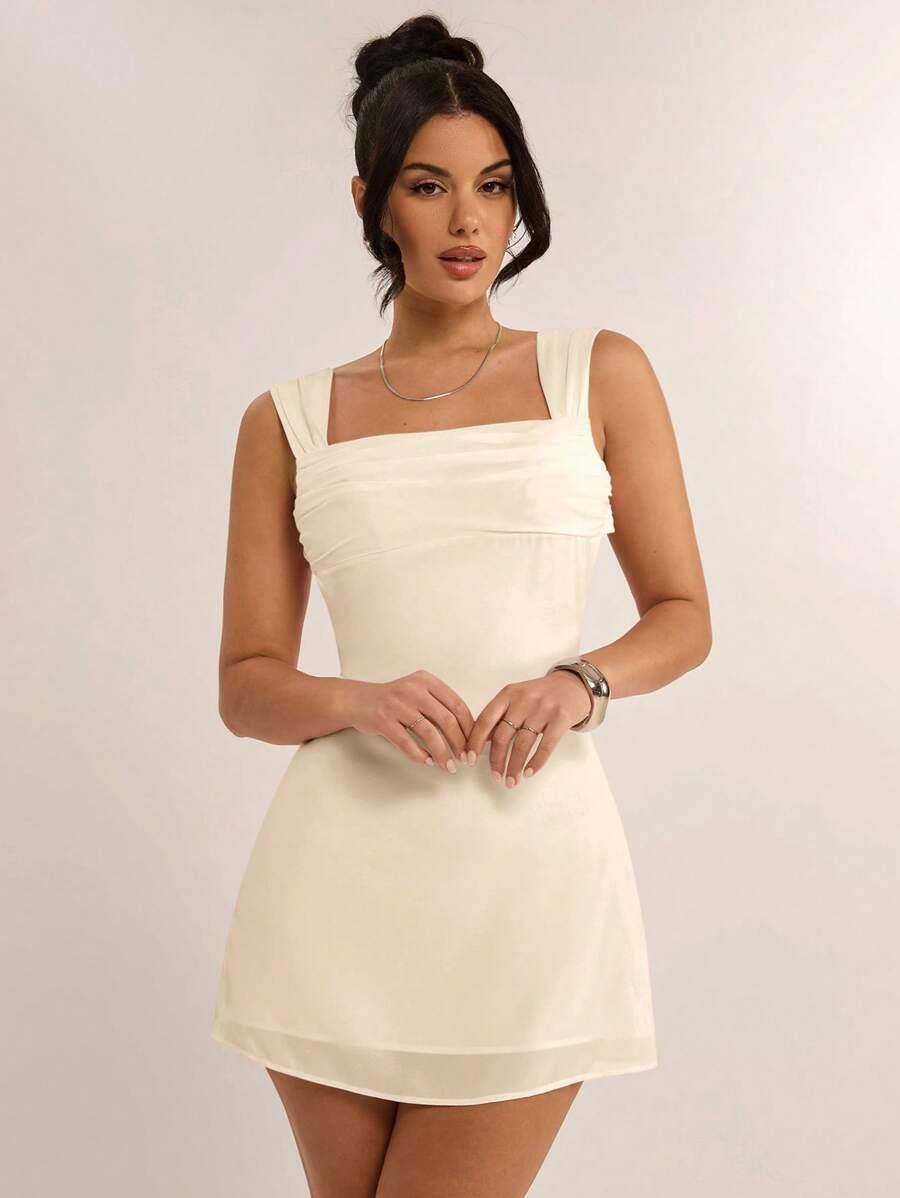 SHEIN BEŻOWA MINI SUKIENKA WIĄZANIE S06__S