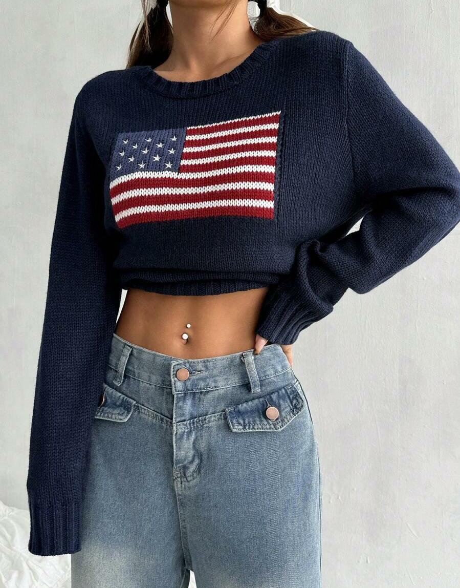 SHEIN GRANATOWY SWETER FLAGA S06__S