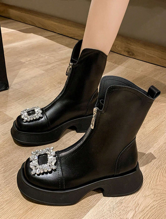 SHEIN CZARNE BOTKI ZAMEK ZDOBIENIE W01__40,5