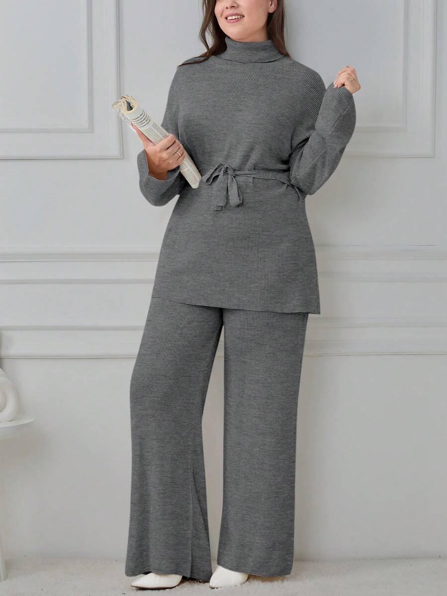 SHEIN SZARY DZIANINOWY KOMPLET SWETER SPODNIE S06__46
