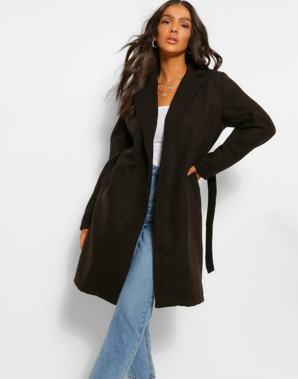 BOOHOO CZARNY KLASYCZNY PŁASZCZ W01__L