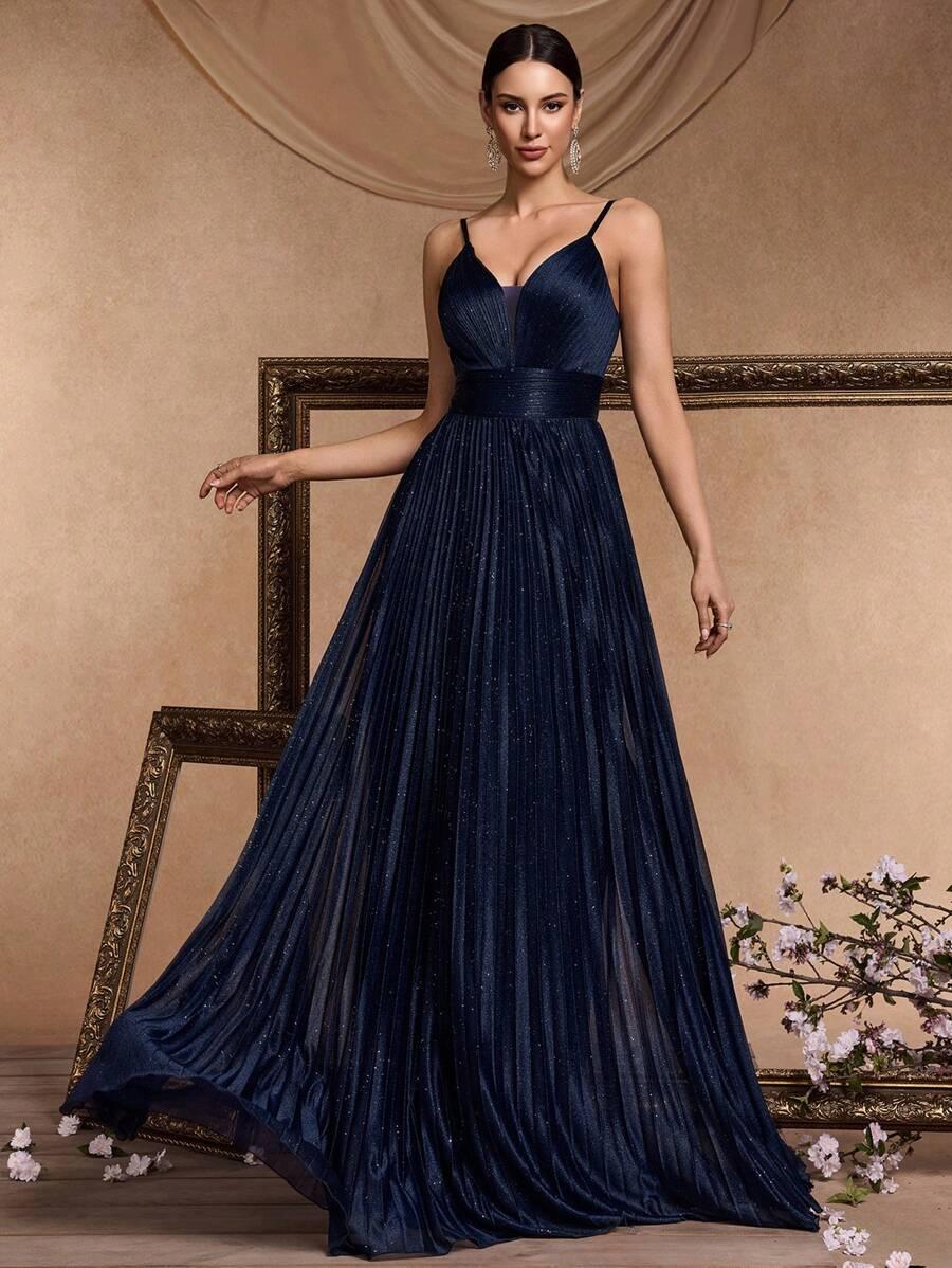 BLUE PLUM GRANATOWA MAXI SUKIENKA PLISY PK01__XL