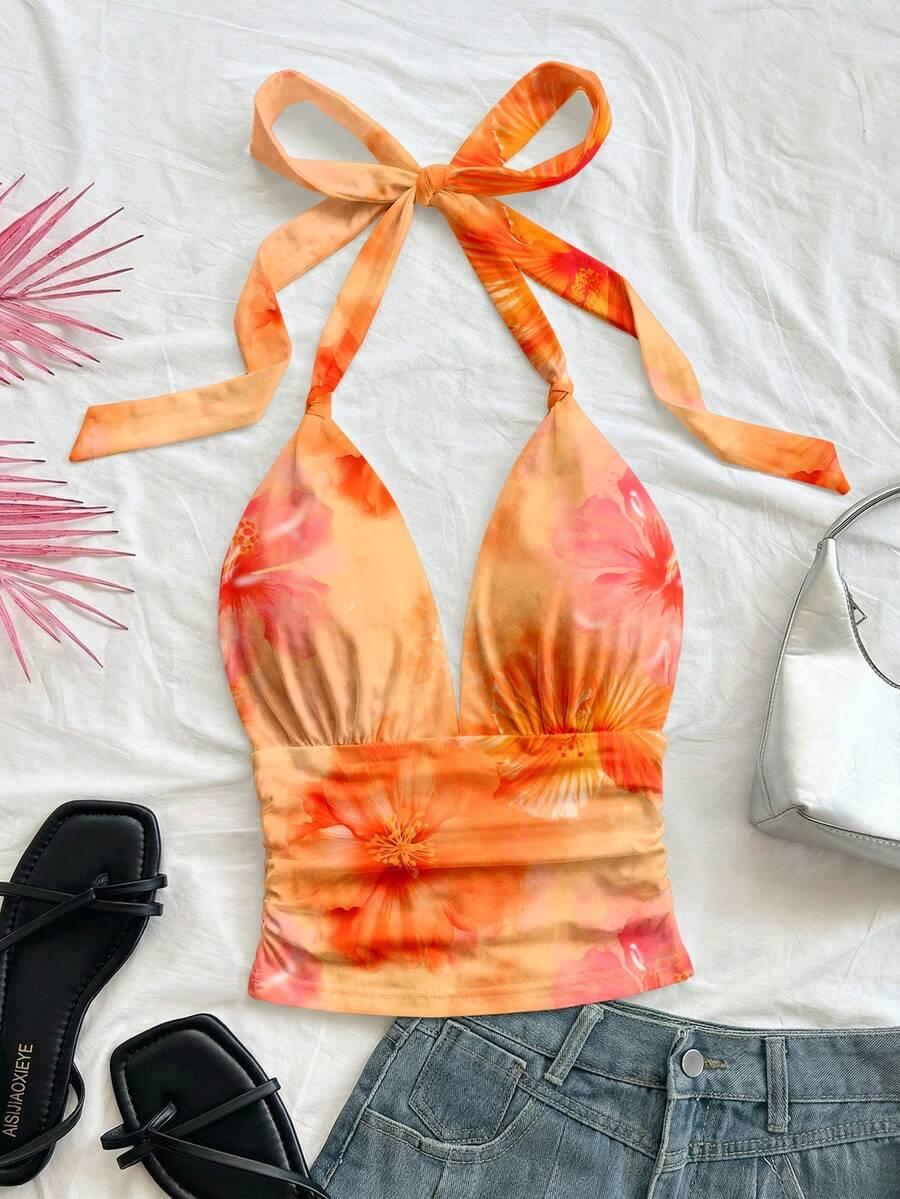 SHEIN POMARAŃCZOWY TOP WIĄZANIE S06__S