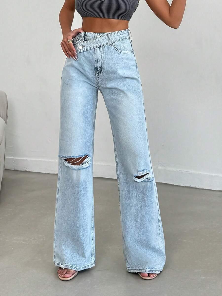 EURMUSE SPODNIE JEANS PROSTA NOGAWKA PRZETARCIA S06__S