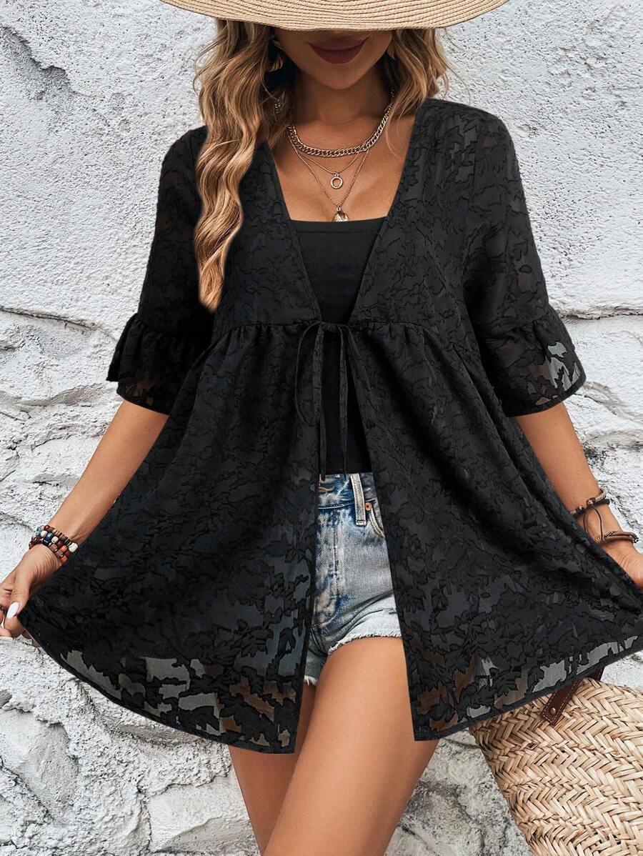 SHEIN CZARNA BLUZKA WIĄZANIE S06__S