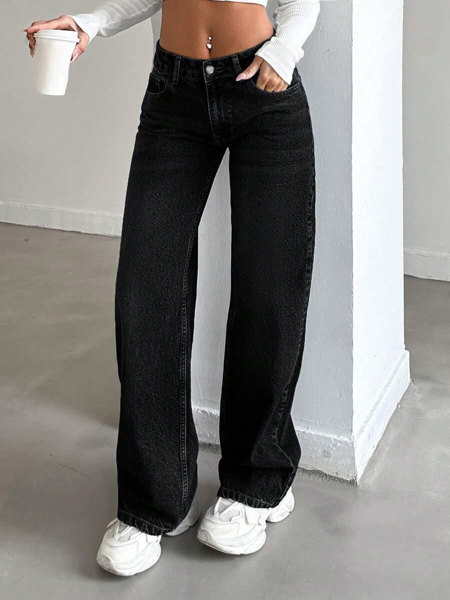 SHEIN CZARNE JEANSY PROSTA NOGAWKA S06__L
