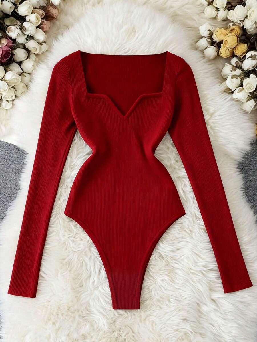 SHEIN CZERWONE DZIANINOWE BODY S06__S