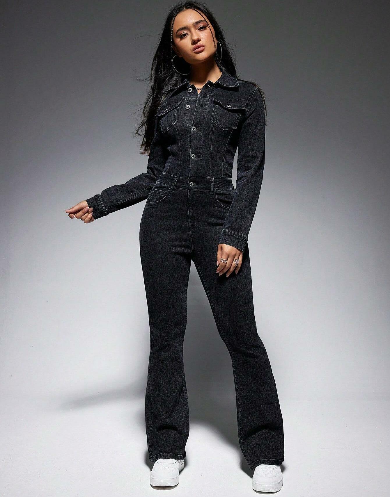 SHEIN CZARNY KOMBINEZON JEANS S06__S