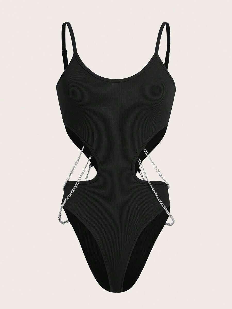 SHEIN CZARNE PRĄŻKOWANE BODY ŁAŃCUCH S06__XS