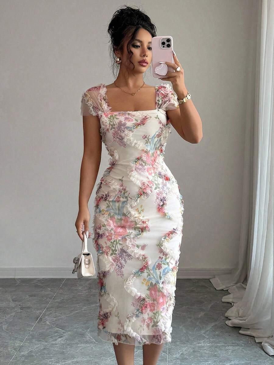 SHEIN SUKIENKA MIDI KWIATY S06__S