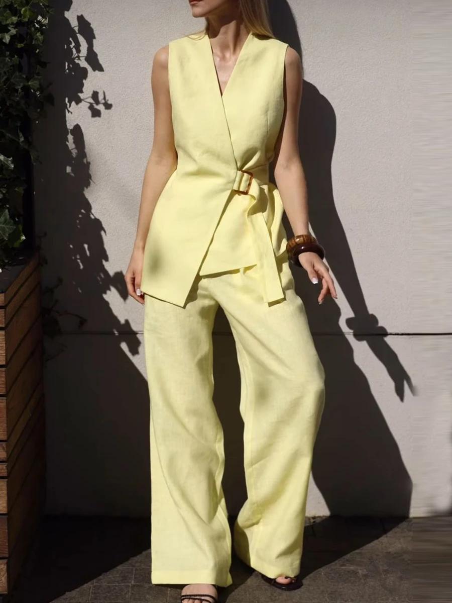 SHEIN ŻÓŁTY KOMPLET TOP SPODNIE PK01__M