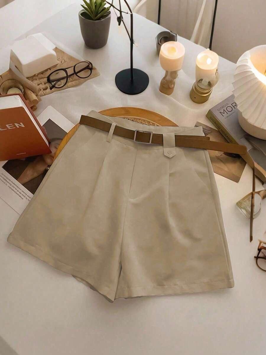 SHEIN BEŻOWE MATERIAŁOWE SPODENKI S06__S