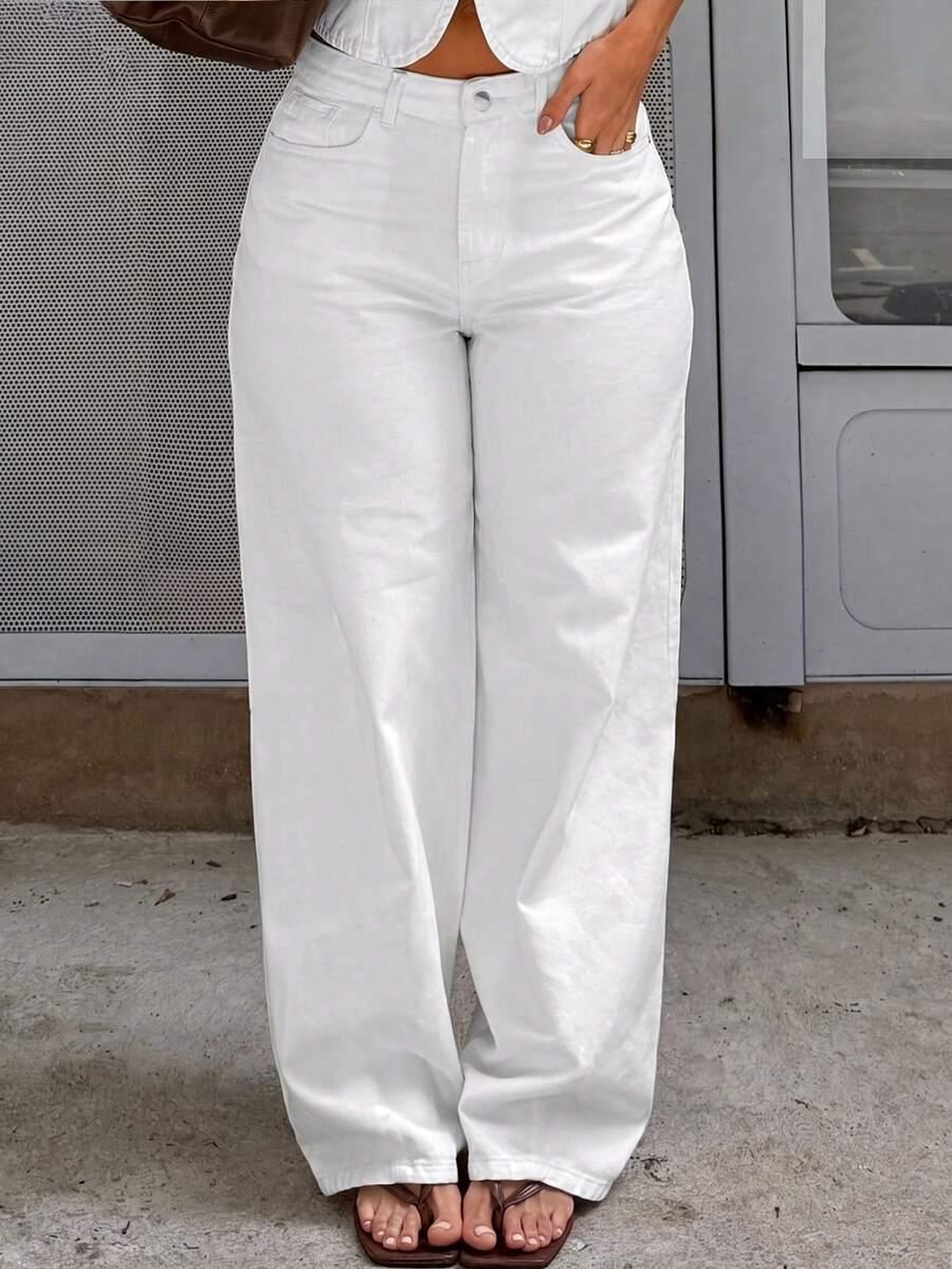 SHEIN BIAŁE PROSTE SPODNIE JEANS PK01__50