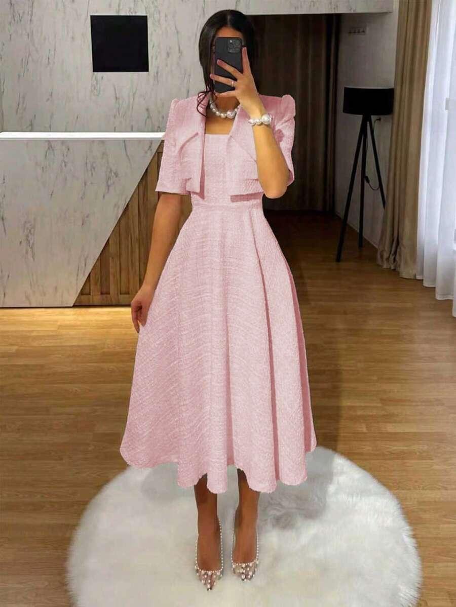 SHEIN RÓŻOWA MAXI SUKIENKA NARZUTKA KOMPLET S06__M