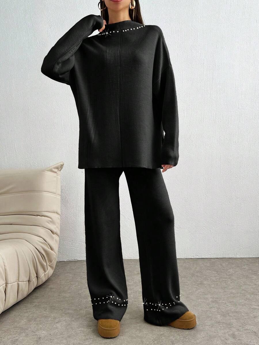 SHEIN SWETER SPODNIE KOMPLET ZDOBIENIE