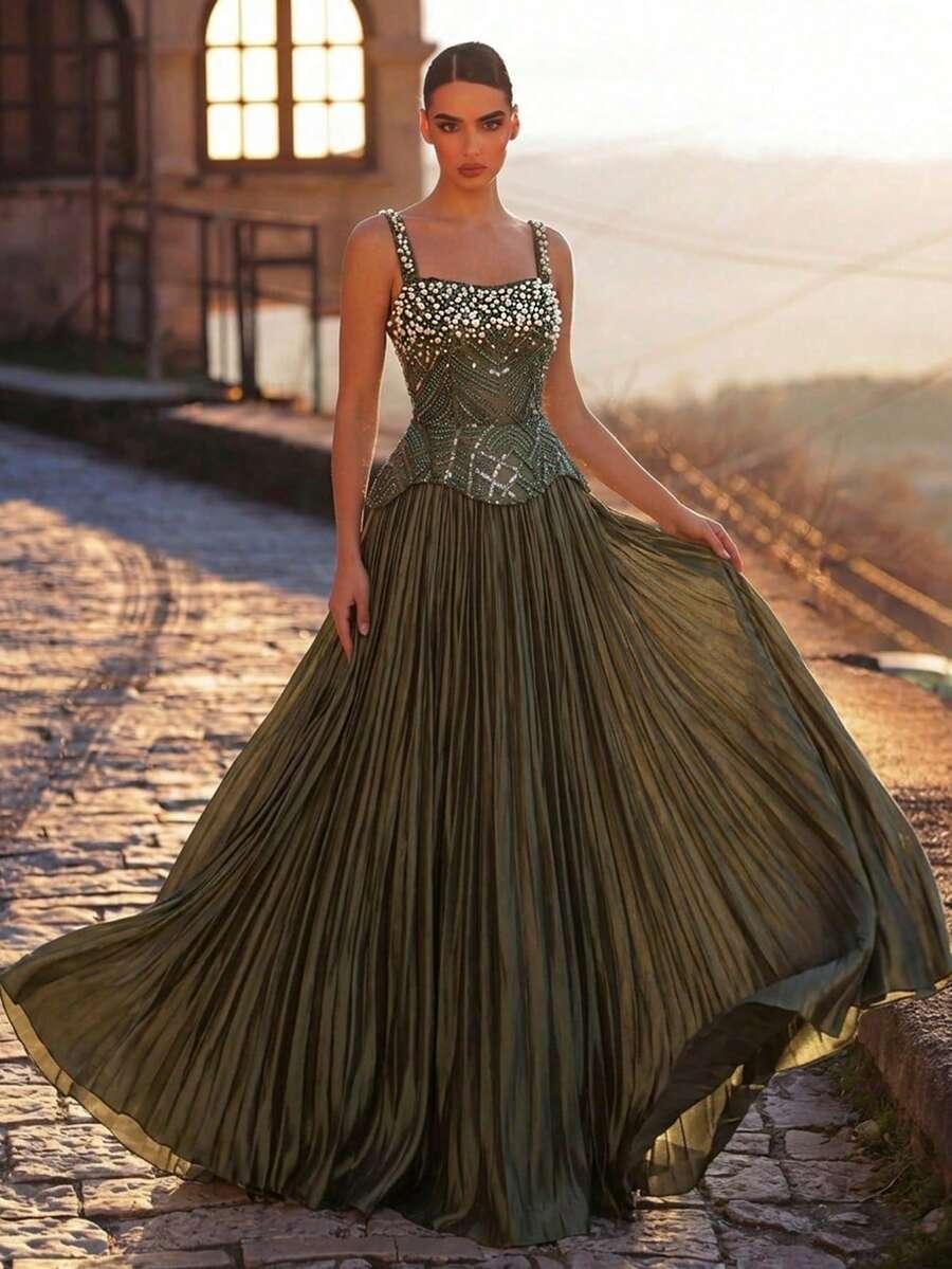 GLAMRAE ZIELONA MXI SUKIENKA S09__L