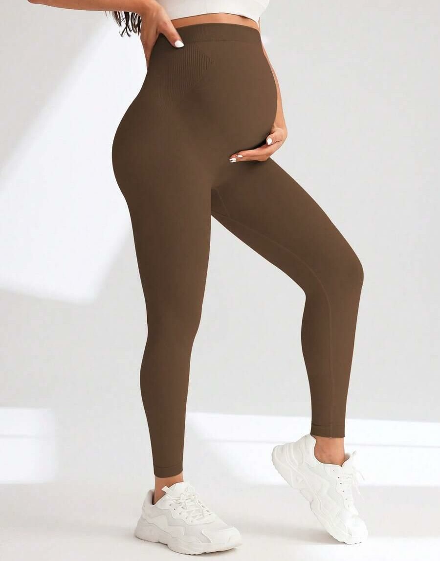 SHEIN BRĄZOWE LEGGINSY CIĄŻOWE S06__M