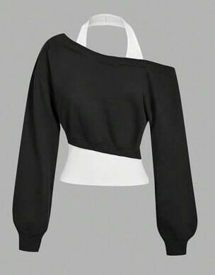 SHEIN BLUZA DŁUGI RĘKAW KONTRAST S06__S