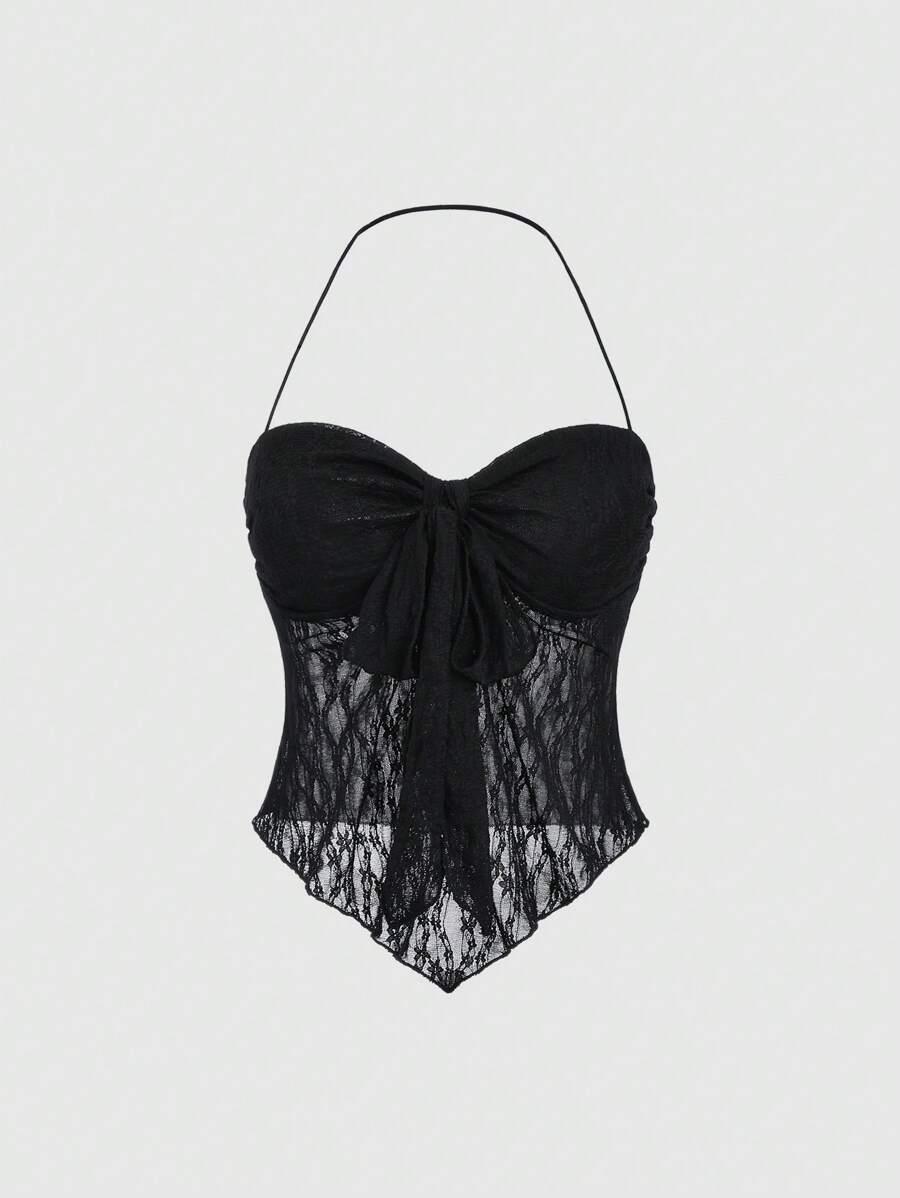SWEETRA CZARNY TOP KORONKA S06__S