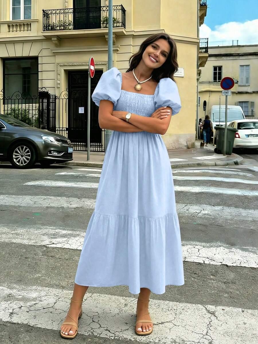 SHEIN NIEBIESKA SUKIENKA MARSZCZENIA BUFKI S06__M