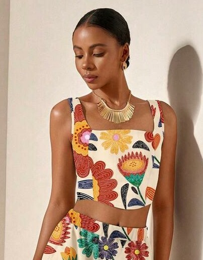 SHEIN TOP WZÓR KWIATY S06__M