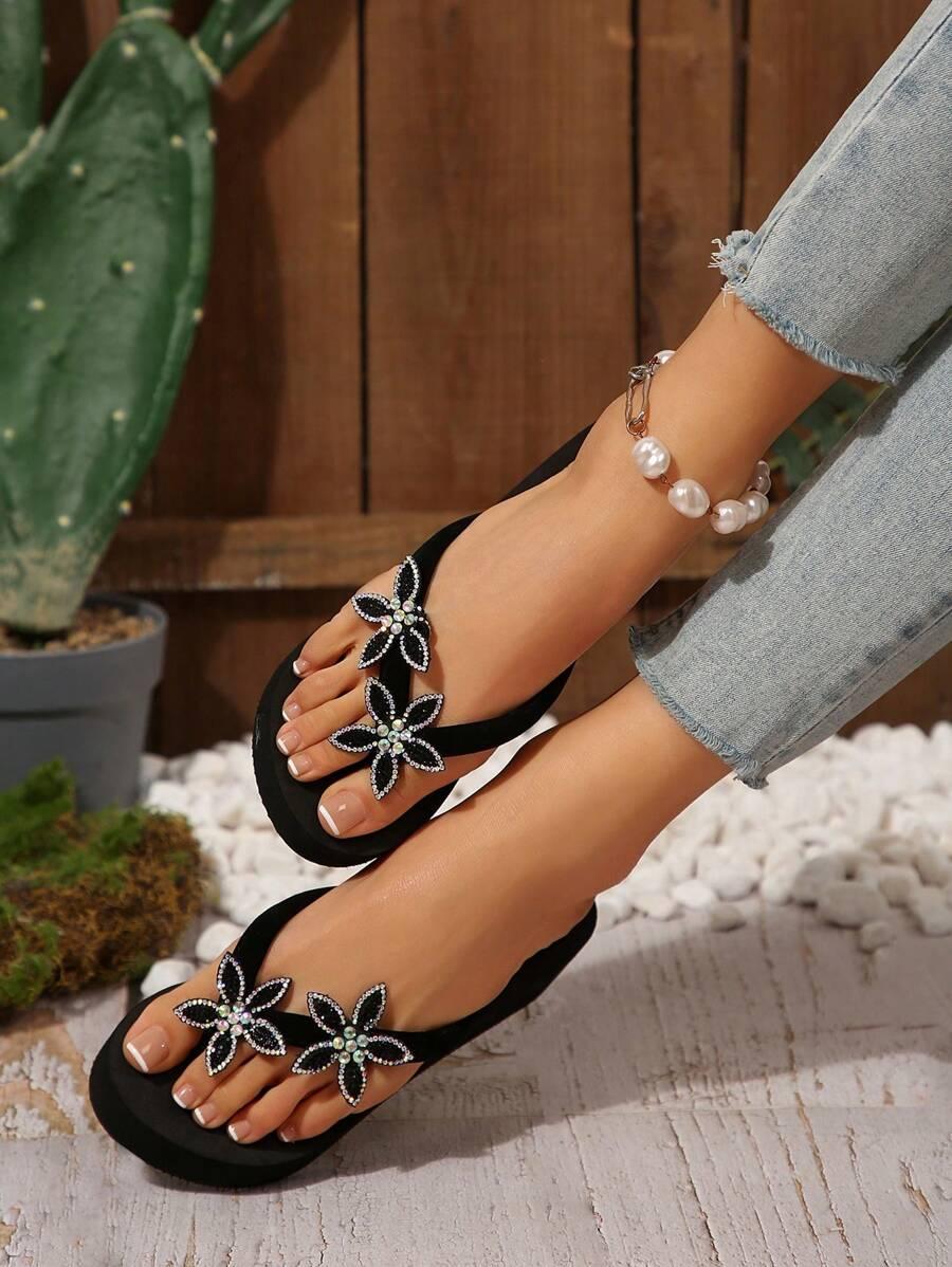 SHEIN CZARNE KLAPKI NA KOTURNIE ZDOBIENIE S06__36