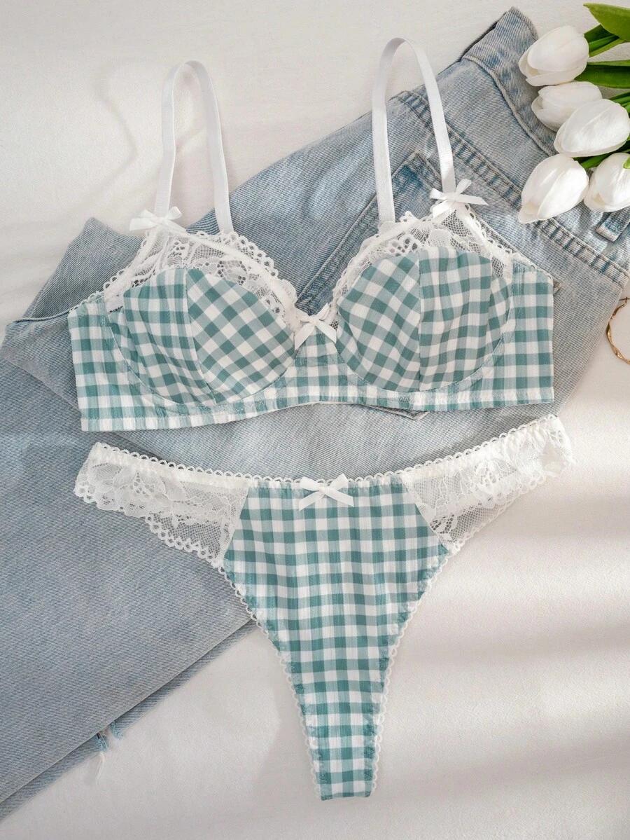 SHEIN ZIELONY KOMPLET BIUSTONOSZ MAJTKI S06__M