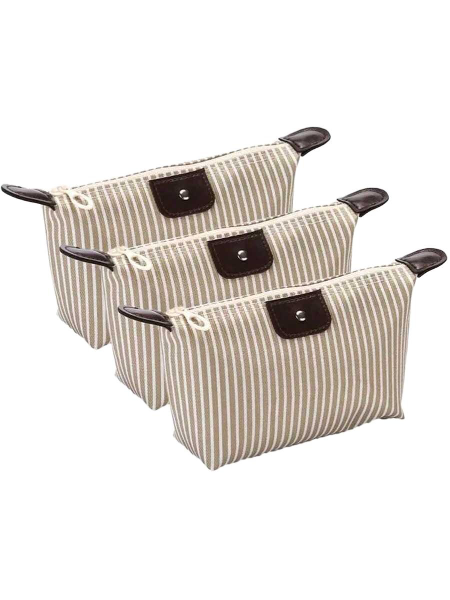 SHEIN BEŻOWA KOSMETYCZKA PASKI 3-PACK S07__11X16