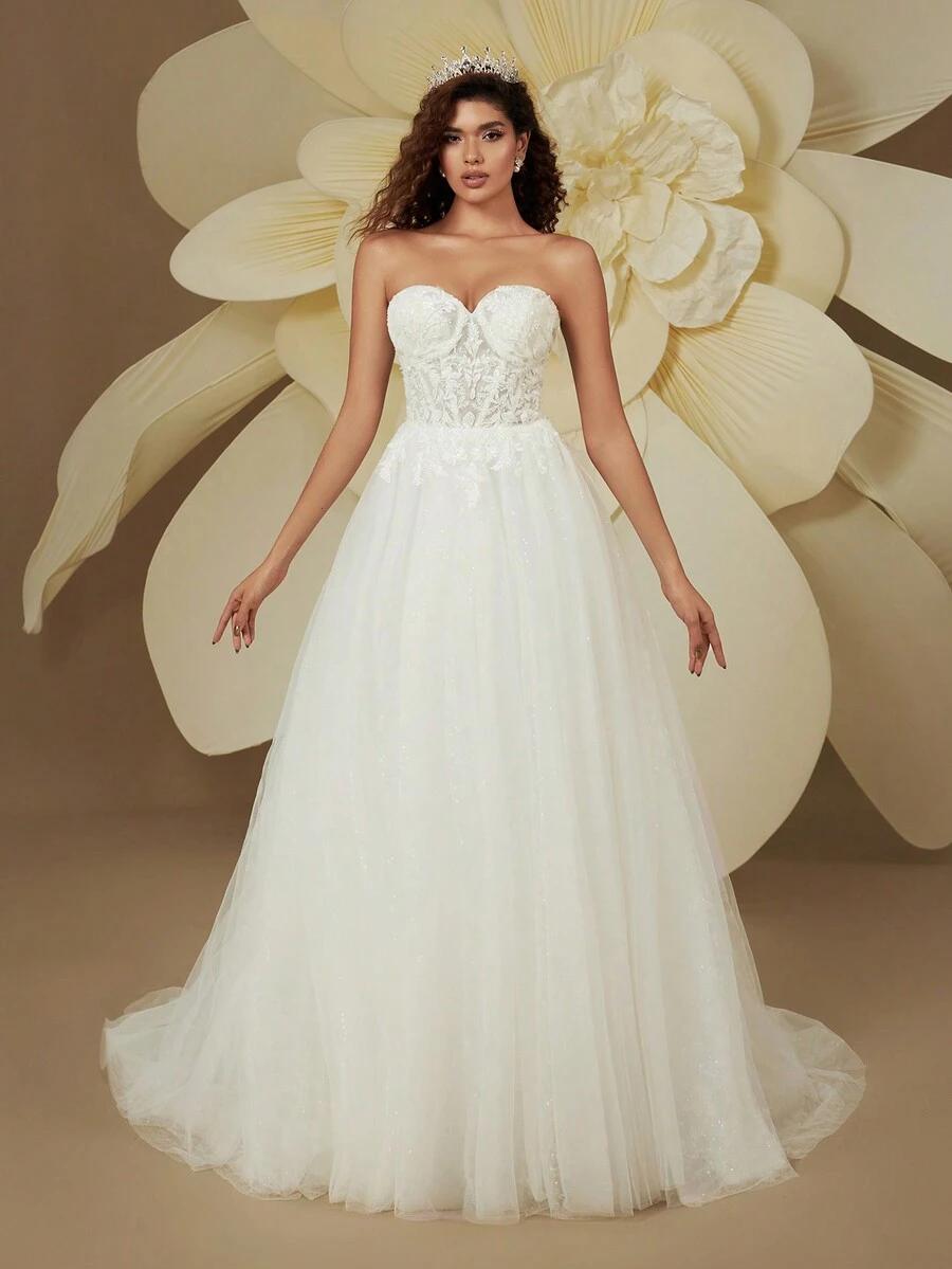 SHEIN BIAŁA SUKNIA ŚLUBNA ZDOBIENIE S09__36