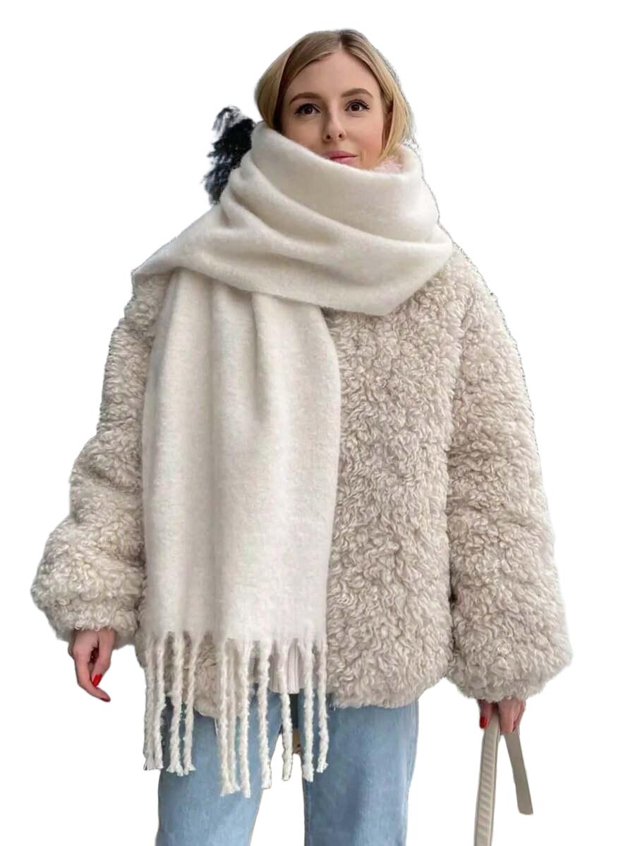 SHEIN BIAŁY SZALIK FRĘDZLE S07