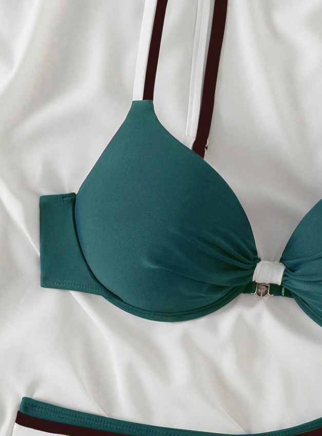 SHEIN DWUCZĘŚCIOWY STRÓJ KĄPIELOWY KONTRAST S09__L