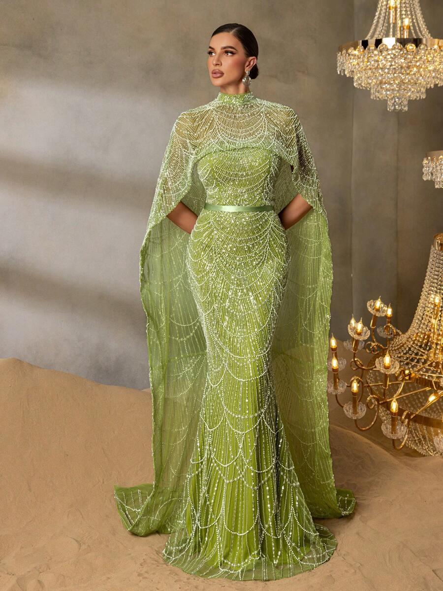 SHEIN ZIELONA MAXI SUKIENKA ZDOBIENIA S06__S