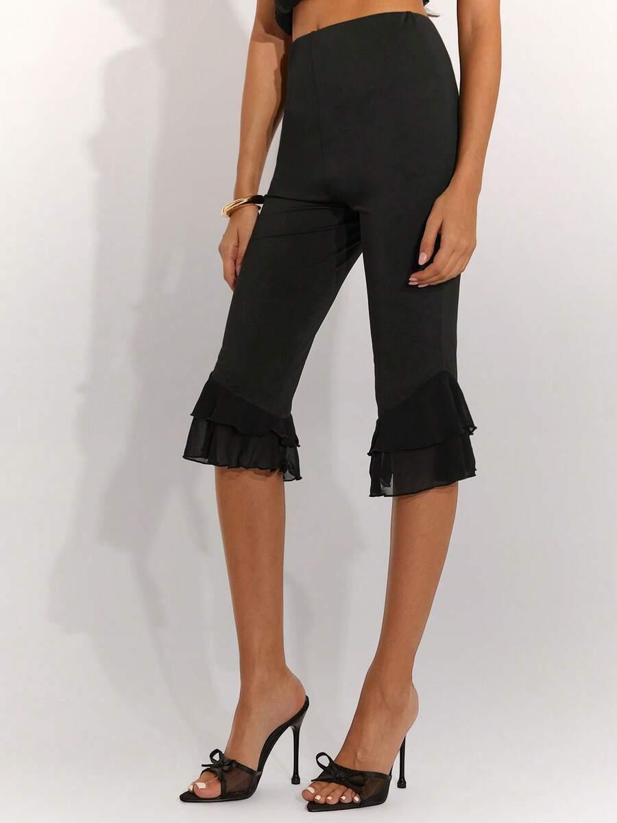 SHEIN CZARNE SPODNIE FALBANKA S06__XS