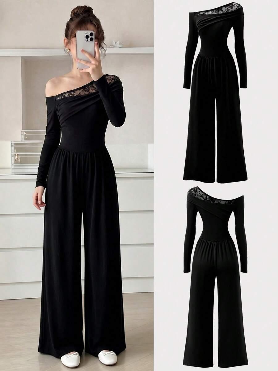 SHEIN CZARNY KOMBINEZON DŁUGI RĘKAW S06__128-134
