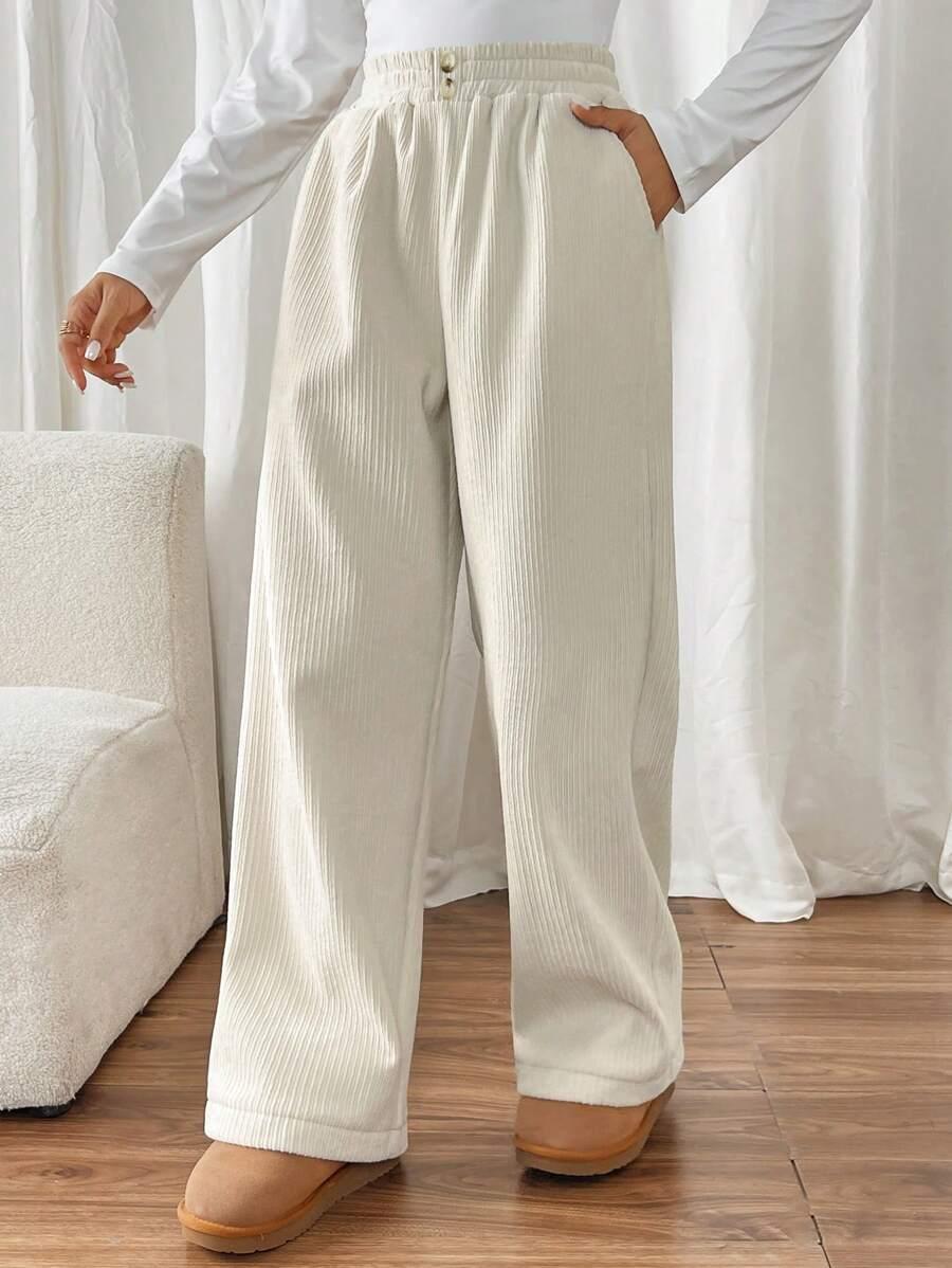 SHEIN BEŻOWE SPODNIE PRĄŻKI S06__L
